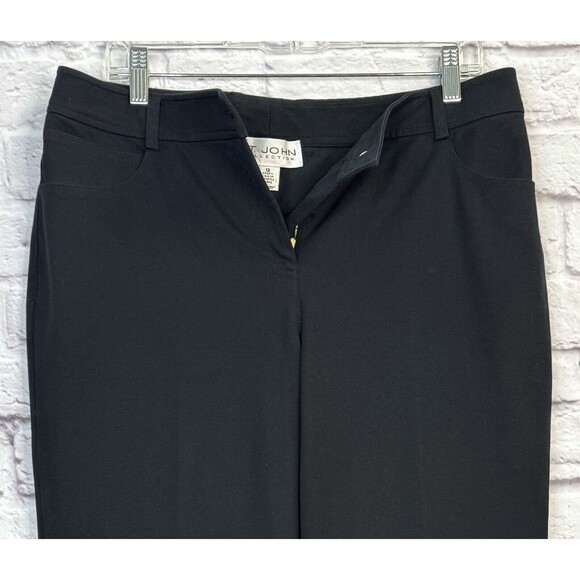 St. John Womens Black Denim Pants Jeans SIZE 12 Wide Straight Leg High Rise NEW - Picture 4 of 7